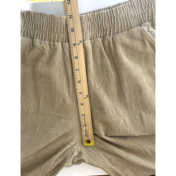 Umgee Wide Leg Frayed Hem Corduroy Pants Size Large Pull on Pockets Beige Boho - Picture 4 of 10
